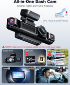 Neideso N300Pro 4K Dash Cam Front and Rear, 4 Channel 360 View Car Camera | Free 128GB Card, STARVIS 2 Sensor, Touch Screen, 5.8G WiFi 20MB/s Download, GPS, AI Fatigue Driving Monitor, 24H Parking Mode