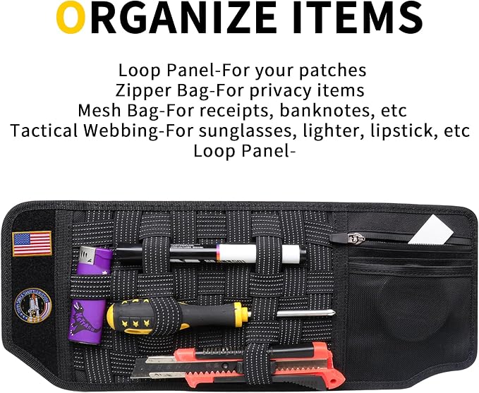Tactical Sun Visor Organizer Visor Storage Compatible with 2021 2022 2023 2024 2025 2026 Ford Bronco 2/4 Door Accessories Car Sun Visor Sunglasses Holder Webbing Molle Panel, Driver+Passenger