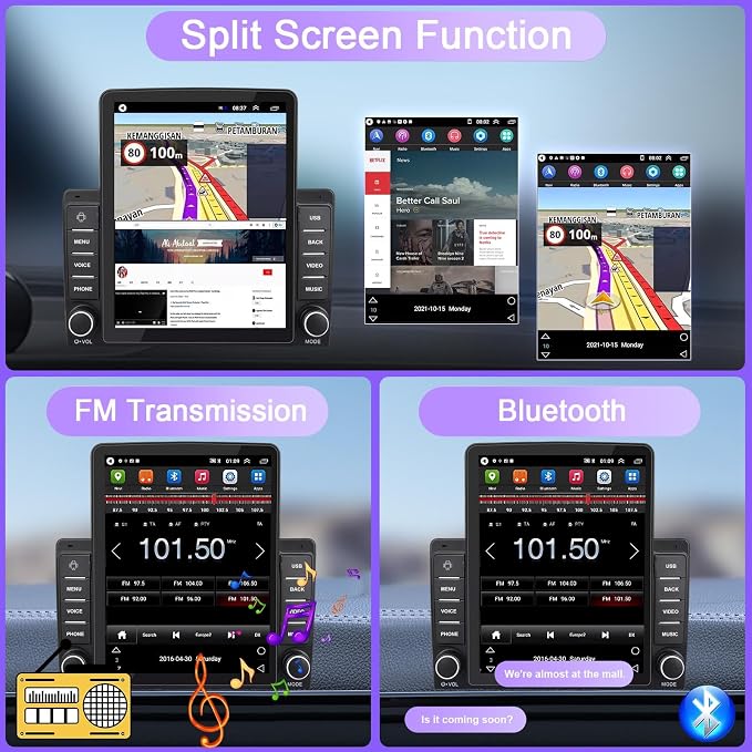 2+32G Double Din Car Stereo Radio Upgraded for Honda CRV 2007–2011 with Wireless Carplay Android Auto, 9.7'' Touch Screen Android 14 GPS Navi Head Unit FM/SWC/WiFi/Bluetooth/Camera