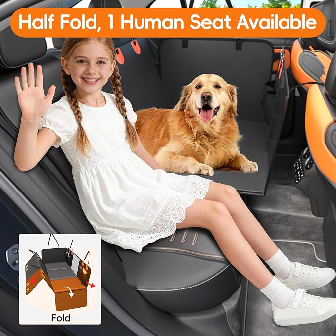 IceFun Hard Bottom Dog Car Hammock, Waterproof PU Leather Seat Cover | Supports up to 500 lbs, converts from hammock to cargo liner, waterproof PU leather with zipper side flaps