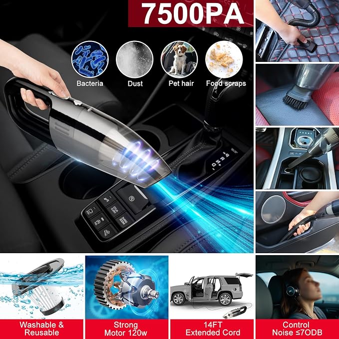 47Pcs Car Wash Cleaning Kit with High Power Handheld Vacuum Windshield Cleaning Tool with Side Mirror Squeegee Bucket Detailing Brushes Tire Brush Towels Complete Detailing Set for Car