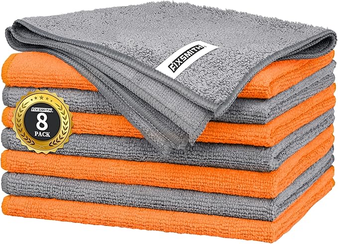Microfiber Cleaning Cloth -Pack of 8, Highly Absorbent Cleaning Rags(Grey&Orange), 16"X12" All Purpose Cleaning Towels for Housekeeping, Kitchen, Car, Reusable Microfiber Towels
