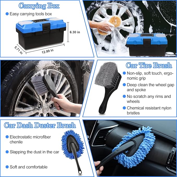 27Pcs Car Detailing Kit, Car Cleaning Kit, Car Detailing Brush Set, Drill Brush Set, Car Detailing Brushes, Car Wash Kit, Car Accessories, Car Cleaning Supplies for Interior, Exterior, Wheels