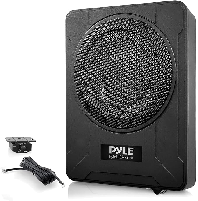 Pyle PLBX8A 8 600 Watt Peak Power Low-Profile Compact Enclosed Low & High Level Inputs Active Amplified Under Seat Car Subwoofer System Bundle Combo with 8 Gauge Wiring Installation Kit