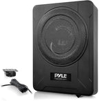Pyle PLBX8A 8 600 Watt Peak Power Low-Profile Compact Enclosed Low & High Level Inputs Active Amplified Under Seat Car Subwoofer System Bundle Combo with 8 Gauge Wiring Installation Kit
