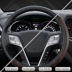 Customized Auto Car Steering Wheel Cover for Hyundai,Tucson,Sonata,Elantra,Santa Fe,Genesis,Sonata Hybrid,Azera,Venue,Kona, 14.5-15 inches(Diamond Quilted-Black+Red-Standard Size)