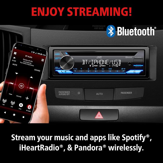 KD-SR87BT Single DIN Car Stereo with CD Player & Bluetooth, 200W Digital Stereo Receiver, Dual Phone Connection, 13-Band EQ, AM/FM Radio, 1.5A USB & AUX, High Contrast LCD, Spotify Control
