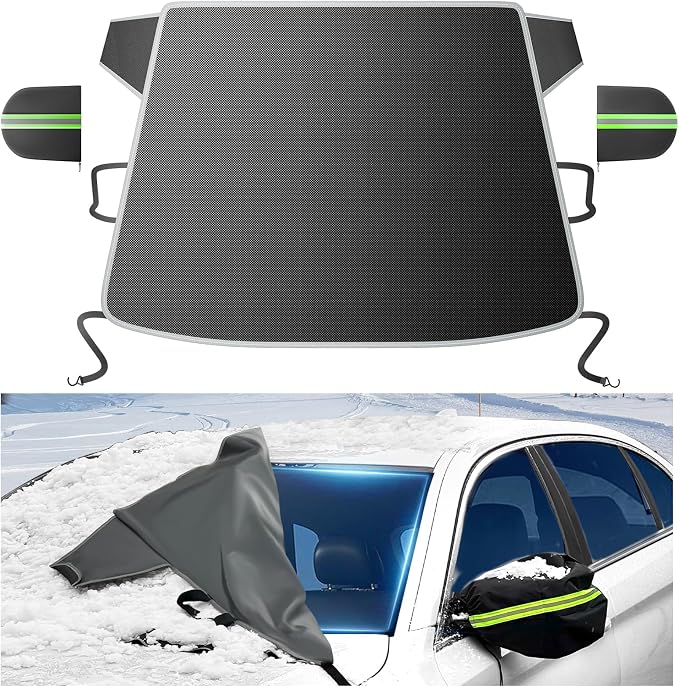 DooGooCoo [Upgraded] 7-Layer Car Windshield Snow Cover, [Efficient Winter Protection] Against Snow, Ice, Frost and Water, [Military-Grade Durable] Universal Fit for Cars, SUVs, and Trucks-Medium