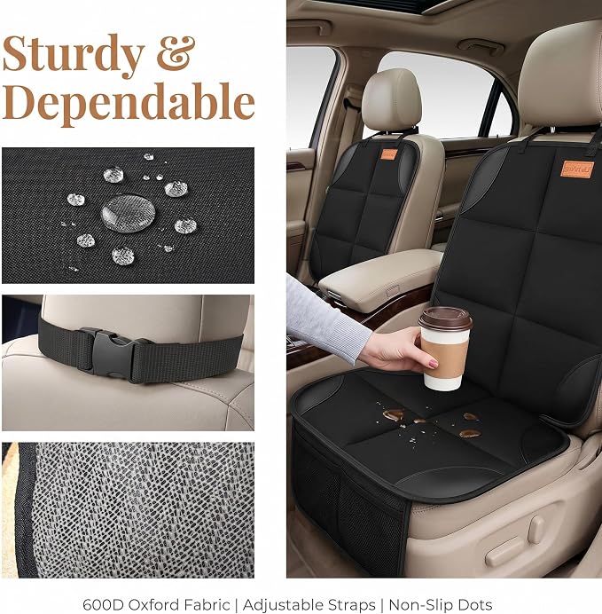 2 Pack in Gift Box Car Seat Protector, Protect Child Seats with Thickest Padding and Non-Slip Backing Mesh Pockets for Baby and Pet, Sedan SUV Truck (Black)
