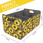 Car Trunk Organizer for SUV, 18.5Gal Large Capacity No-Sag Heavy Duty, Foldable Waterproof Anti-Slip Storage with 12 Pockets, Fit Sedan, Truck, Universal Car Accessories,Sunflower Leopard Print