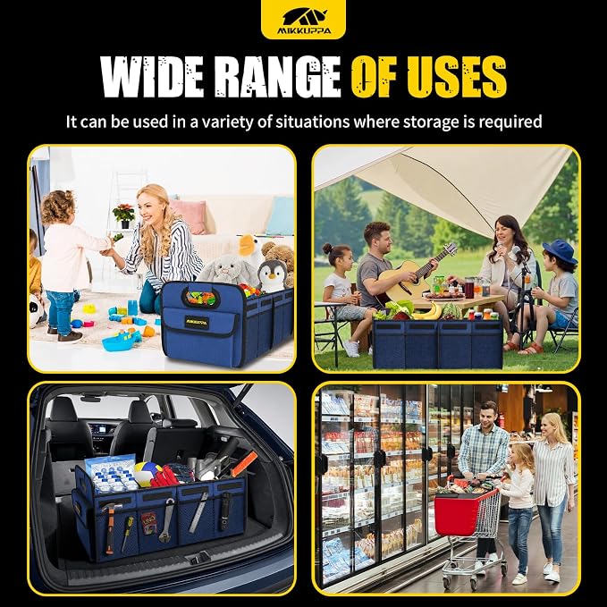 Car Trunk Organizer - 70L Collapsible Trunk Organizer with Reinforced Handles for Groceries, Car Storage Organizers for SUV Auto Truck Van with Non Slip Bottom (Blue)