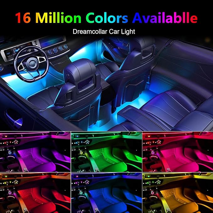 RGBW Acrylic Car Interior Led Kit, Car Accessories 22 in 1 Car Ambient Lighting Kits with APP Control and 213 Color Modes, Multicolor RGBW Neon Car LED Strip Lights with Music Mode