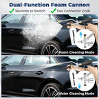 Foam Cannon Dual Connector for Pressure Washer, Industrial Car Wash Foam Gun Kit 1/4 Inch Quick Connector, Adjustable Soap Cannon with 5 Pressure Washer Nozzle Tips, Adapter, 1 Liter