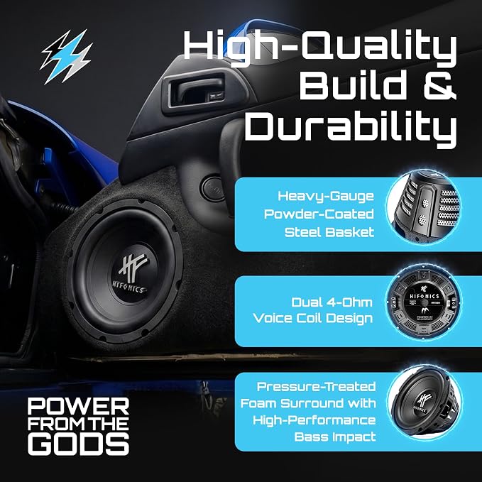 4 Pack HFX8D4 8" Round Subwoofer, 250 Watt Max 125 Watt RMS Single Speaker for Cars and Vehicles, 4 Ohm, Heavy Gauge and Powder Coated, Black