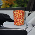 Car Garbage Bag Pizza Pepperoni Mini Car Trash Bin Portable Collapsible Waterproof Rubbish Bag for Car Accessories Back Front Seat Cup Holder