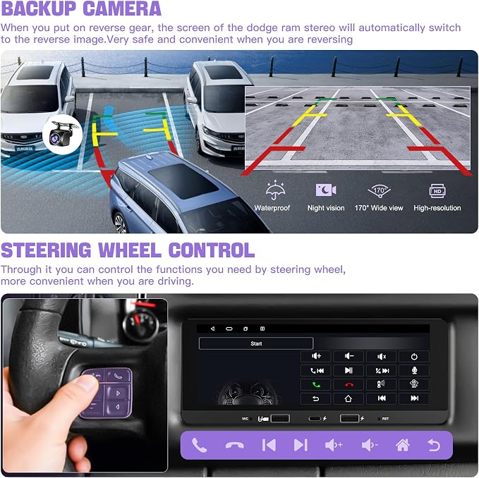 Android 15+8 Core Car Radio for Dodge/Jeep/Chrysler 1990-2000 | Carplay&Android Auto&Mirror Link, GPS Navigation,Bluetooth&Voice Control,Back-up Camera, SWC, FM Radio,DSP Setting, 5G WIFI