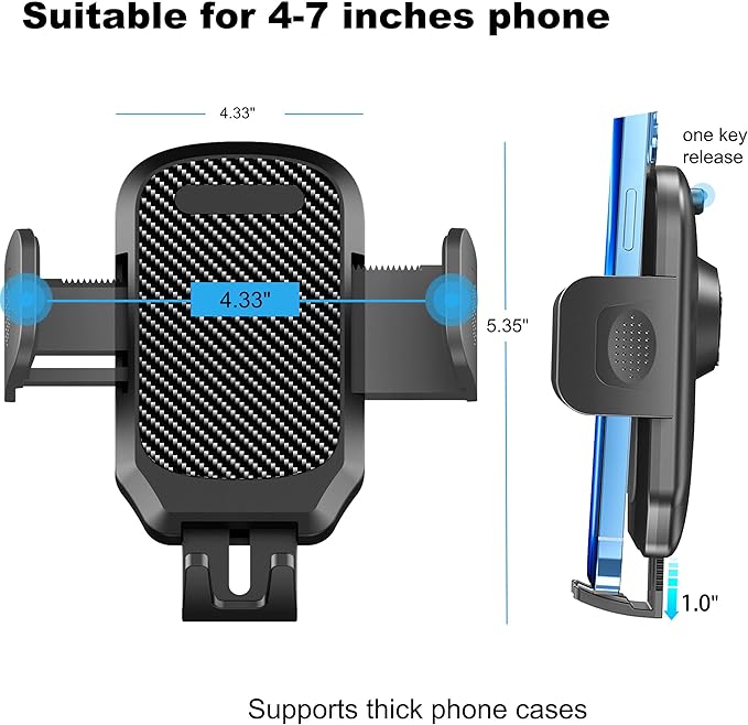 Phone Holder Car, Rear View Mirror Phone Holder - Aluminum Alloy Mount Multi-Angle Adjustment Rotatable and Retractable Compatible with All 4-7 Inch iPhone and Android Cell Phones
