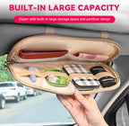 Car Sun Visor Organizer, Multi-Pocket PU Leather Sunglass Holder and Storage Pocket with Net Zipper, Card Sleeve Pocket Organizer, Auto Interior Accessories for Vehicle, Truck, SUV (Purple)
