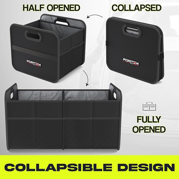 Car Trunk Organizer, Collapsible Two Compartment Organizer, Foldable SUV & Truck Storage for Car Accessories for Women Men, Non Slip Bottom, Sturdy Side Walls, Strong Handles, 45L