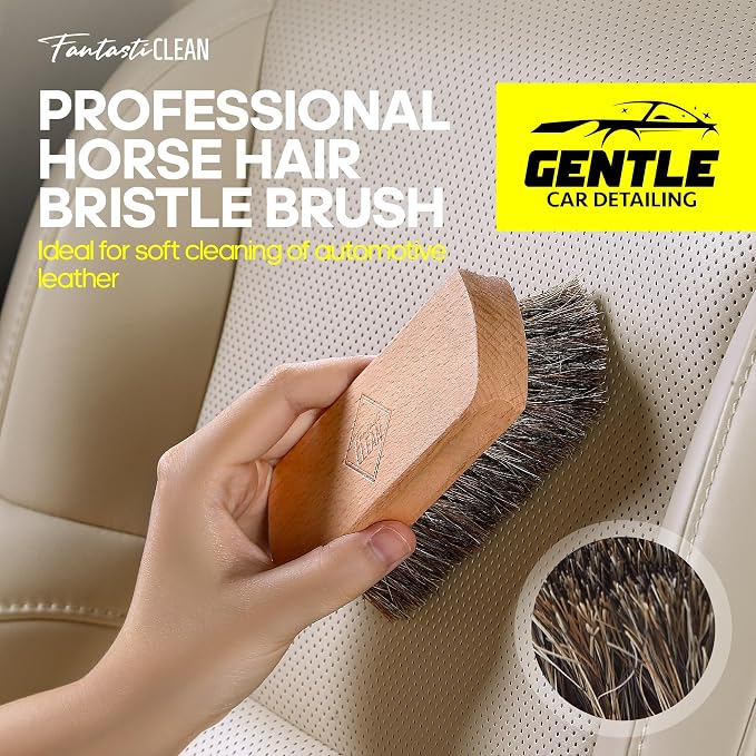 9PC Car Detailing Kit，Boars Hair Brush，Horse Hair Bristle，Suede-Coral Cloth，Car Dust Brush，Microfiber Towel & Applicator，Scratch-Free & Ultra-Soft for Leather, Seats & Interior Cleaning