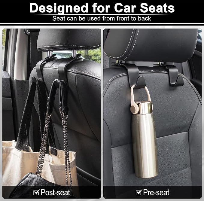 Car Seat Headrest Hook, Auto Seat Hook Hangers Storage Organizer Interior Accessories for Purse Coats Umbrellas Grocery Bags Handbag, 4-Pack