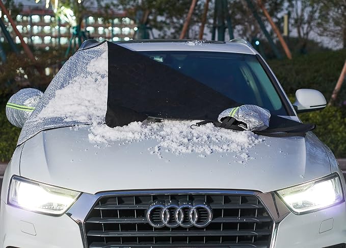 MAXORION Custom Fit Windshield Snow Cover for Tesla Model 3 & Y. Windshield Cover for Ice and Snow Comes with Heavy Duty Ice Scraper & Snow Brush. Tesla Model 3 & y Accessories. 69x55 inc