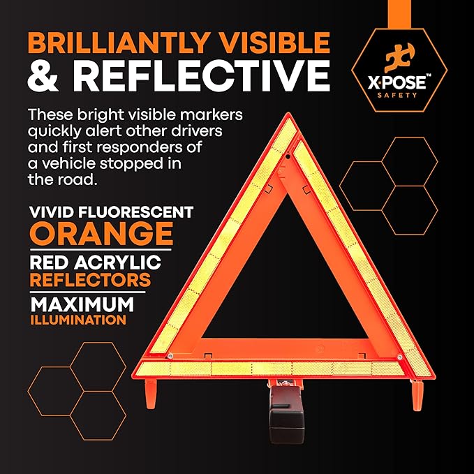 Reflective Emergency Triangles – 6 Kits (18 Triangles) – DOT Approved Roadside Car Safety Warning Reflectors – Red & Orange Automotive Vehicle Hazard Visibility Markers