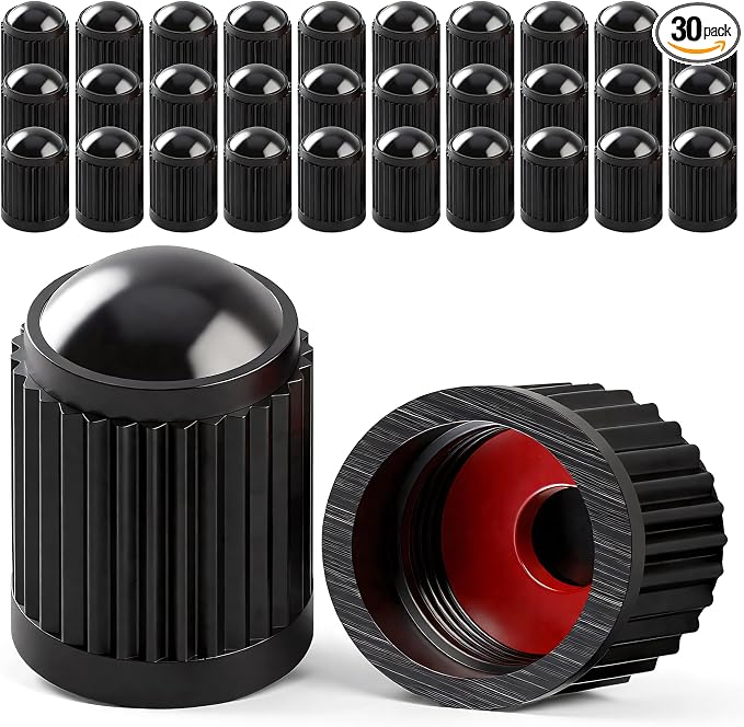 30PCS Tire Valve Stem Caps, Corrosion Resistant, with O Rubber Ring, Airtight Seal Heavy Duty Dustproof Tire Valve Stem Covers for Cars, SUV, Trucks, Bikes, Motorcycles, Bicycles(Black)