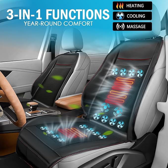 16 Fans 3 in 1 Cooling Massage Seat Covers for Cars,Cooling Comfortable Seat Cover, Universal Seat Cushion for Four Seasonsr&Massage (Black-3)