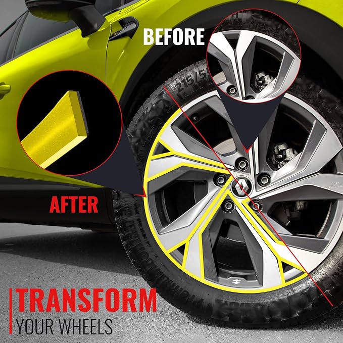 BASiQ Universal Styling Trim - 26 Feet, 6 Colors, Flat Design, Easy to Apply with Premium 3M Tape - Versatile Rim Styling and Color Accent for Cars, Trucks, SUVs - Yellow