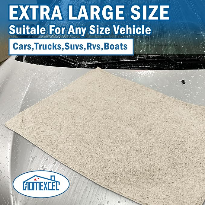 Professional Large Microfiber Car Drying Towels 2 Pack, Lint Free, Scratch Free, Highly Absorbent Drying Towel for Cars, SUVs, RVs, Trucks, and Boats,31" x 24",Brown