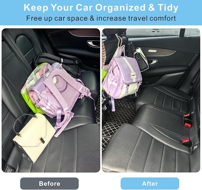 Car Seat Back Organizer Hooks 2 Pack with Anti-Drop Loop - Beige Leather/2S | Space Saving Car Headrest Hangers for Women Men, Universal Car Bag Holder for SUV Truck for Front and Back Seat Storage