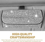 Bling Sunglasses Holder for Car Sun Visor, Rhinestone Auto Eyeglasses Mount Clip Organizer, Leather Sunvisor Sunglasses Storage Case, Universal Glasses Holder Clips for SUV, Sedan, Van (White)