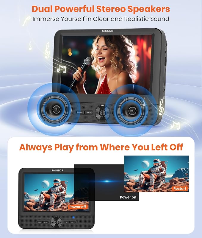 7.5 Inch Dual Car DVD Player, Portable Headrest Video Player for Car with 5 Hours Rechargeable Battery, Last Memory, AV Out/in, Support USB/SD/Sync TV, All Regions (1 Player+1 LCD Screen)