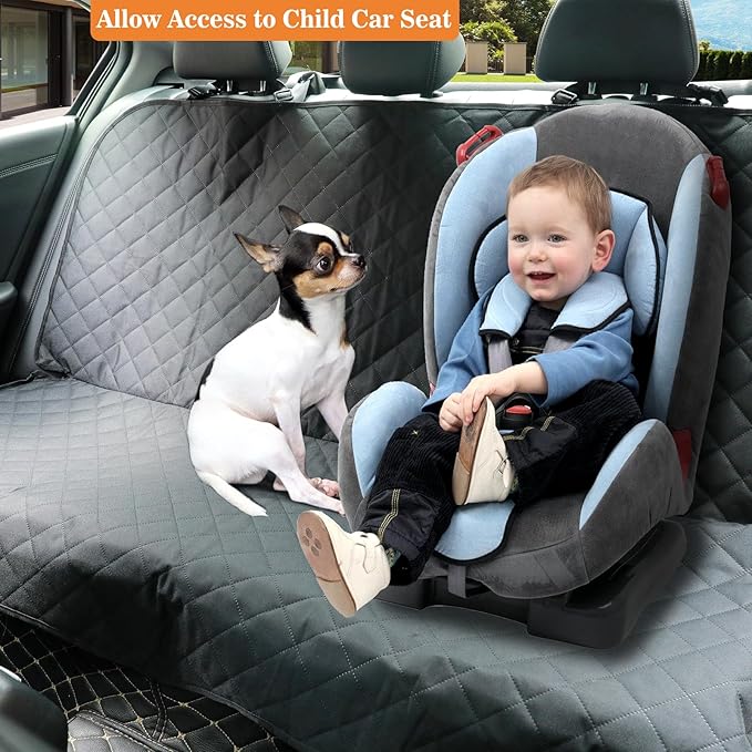 Dog Car Seat Cover for Back Seat, Scratch Proof Nonslip Pet Car Seat Cover, 4 Layers Waterproof Heavy Duty Back Seat Pet Cover for Dogs with Storage Bag (Black)