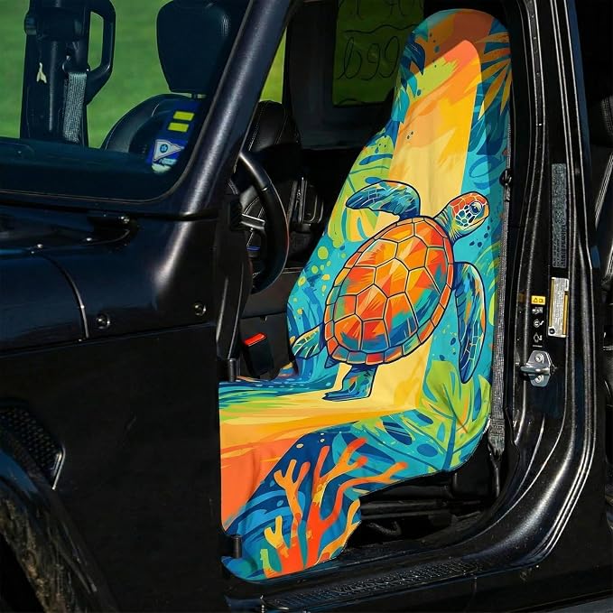 2 Pack Car Seat Towel Covers, Sweat-Proof Microfiber Seat Protectors for Gym, Running, Beach & Workout, Breathable Quick-Dry, Machine Washable, Multicolor Sea Turtle Print, Universal Fit