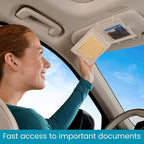 Car Registration and Insurance Card Holder for Sun Visor, Glove Box or Console with 2 Clear Hidden Car Document Pockets and Front Card Pocket