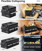 Car Trunk Organizer - Foldable Trunk Organizer for SUV, Car Storage with Reflective Strips & Securing Cover, Large Capacity Car Accessories for Truck, Van & Sedan, Black, 33.1" x 12.6" x 11.0"