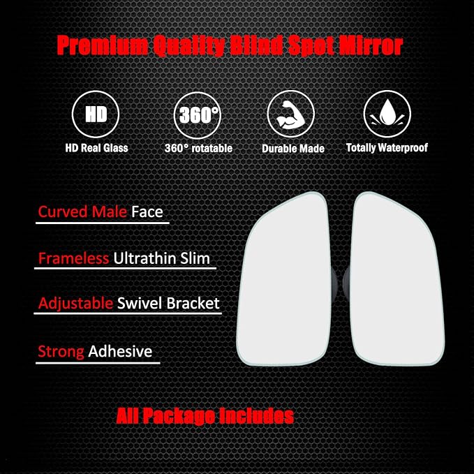 Large Rear View Blind Spot Mirror, Frameless HD Glass Convex Wide Angle Stick on Wing Blindspot Mirror Rearview Car Mirror for Car SUV and Truck (Pack of 2)