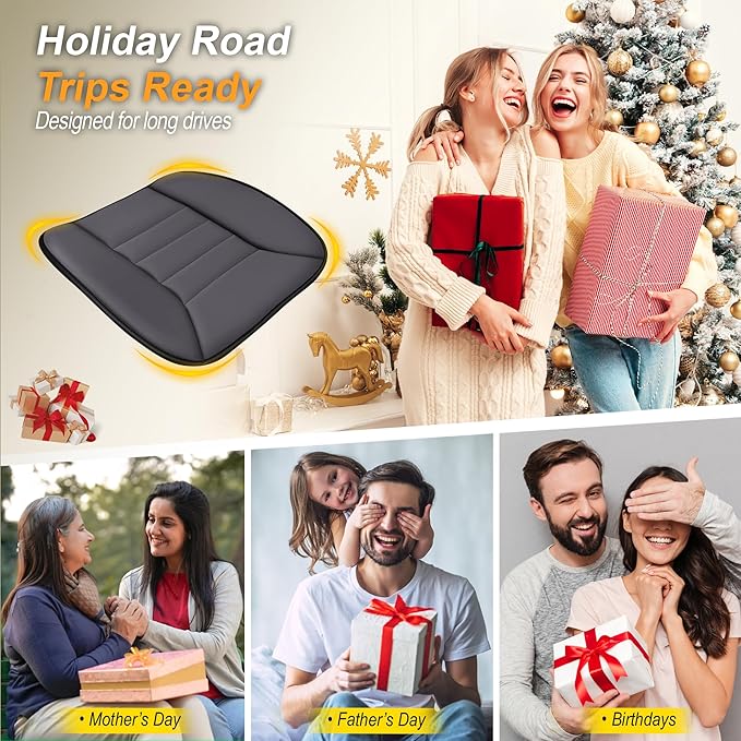 3-Piece Car Seat Cushion Set, 1.2inch Memory Foam Comfort, 2 Front Automotive Seat Cushions + Rear Bench Cushion, Non-Slip Bottom, Fits Sedan SUV Truck Van, Car & Office Chair, Dark Grey