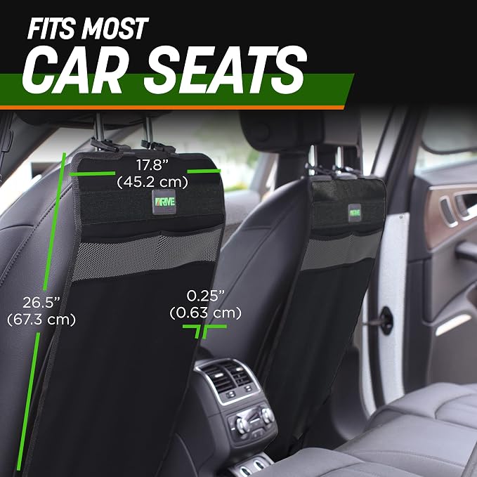 AUTO PRODUCTS - 2 Pack Car Seat Back Protectors, Reversible Kick Mats - Black