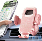 Car Vent Phone Holders with Metal Hook Clip [Bling Pink for Women & Thick Case Friendly]，Vent Phone Mount for Your Car Accessories with iPhone 17-12 Pro Max Plus Air Samsung