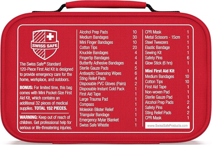 2-in-1 First Aid Kit for Car, Travel & Home, Businesses - Bonus Mini Kit for Medical Emergency Aid, Survival, Camping - 120+32 Pcs, Small+Travel FAK
