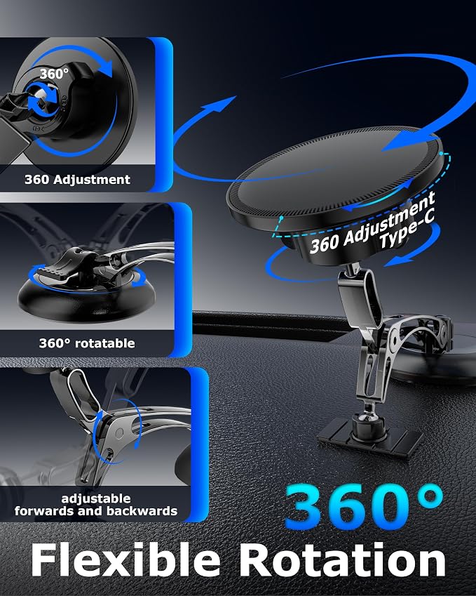 Magnetic Phone Holder for iPhone MagSafe Car Mount, Vacuum 360°Adjustable Car Phone Holder（Dashboard & Windshield） Magnet Cell Phone Holder Mount for iPhone 17/16/15/14/13 Android Galaxy