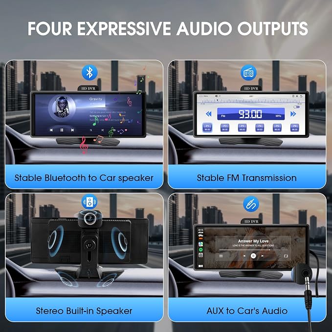 Wireless Carplay Screen for Car, 10.26" Portable Car Radio with Apple CarPlay & Android Auto, Backup Camera/Mirror Link/GPS/BT/Voice Control/AUX/FM Satellite Radio for All Vehicles