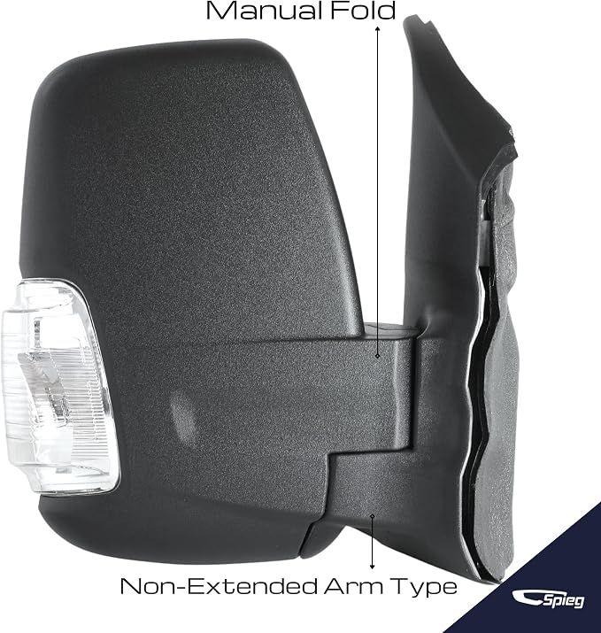 Passenger Side Mirror for 2015-2019 Ford Transit 150 250 350 Cargo Van Power Adj Heated Turn Signal Manual Fold Short Arm | Textured Black 6 Pins Right FO1321552