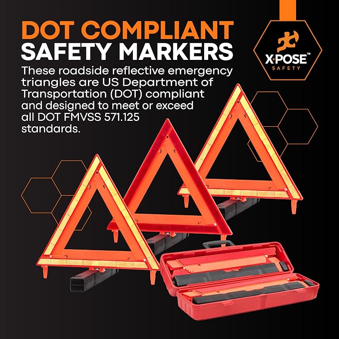 Reflective Emergency Triangles – 12 Kits (36 Triangles) – DOT Approved Roadside Car Safety Warning Reflectors – Red & Orange Automotive Vehicle Hazard Visibility Markers