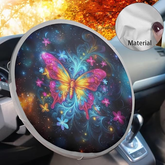 Steering Wheel Sun Shade Cover Galaxy Butterfly Car Accessories 17 inch Anti-Heat Steering Wheel Cover for Blocking Sun & Heat,Cooling Steering Wheel Cover for Summer