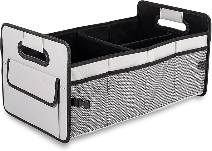 Car Trunk Organizer, Car Organizers and Storage Collapsible Multi Compartment Container Box, Adjustable Car Accessories for SUV Sedan Truck, Standard Size, Grey