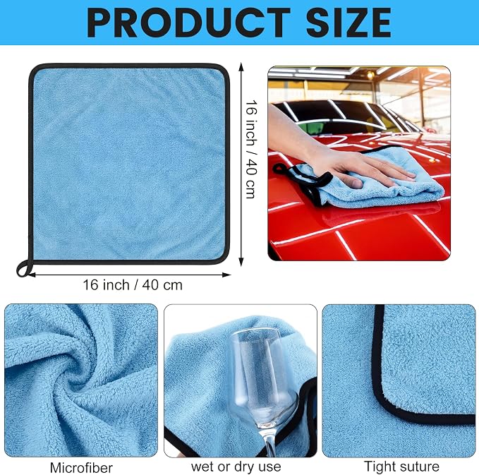 60 Pcs Light Blue Microfiber Towels: 16"x16" Microfiber Drying Towels Bulk Micro Fiber Car Cleaning Cloth for Cars Drying Washing Polishing Cleaning Household Supplies
